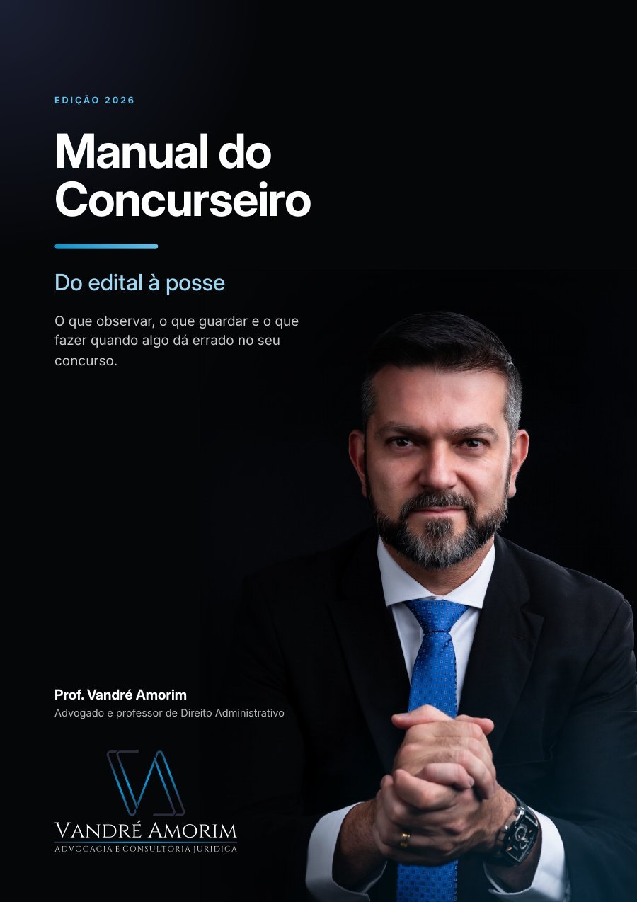 Capa do Manual do Concurseiro, Edição 2026: Do edital à posse, com foto do Prof. Vandré Amorim